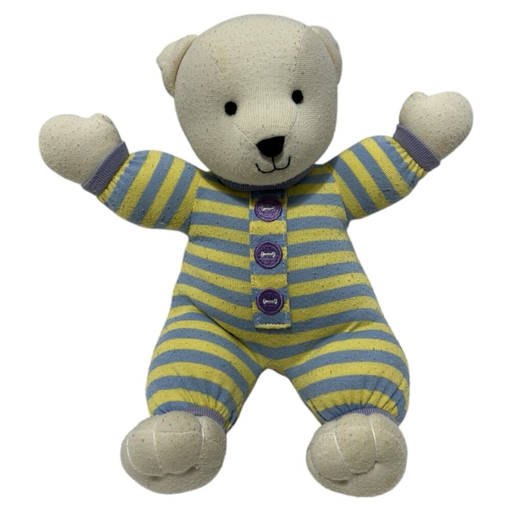 North American Bear Company Teddy Bear Plush Blue Yellow Striped Buttons